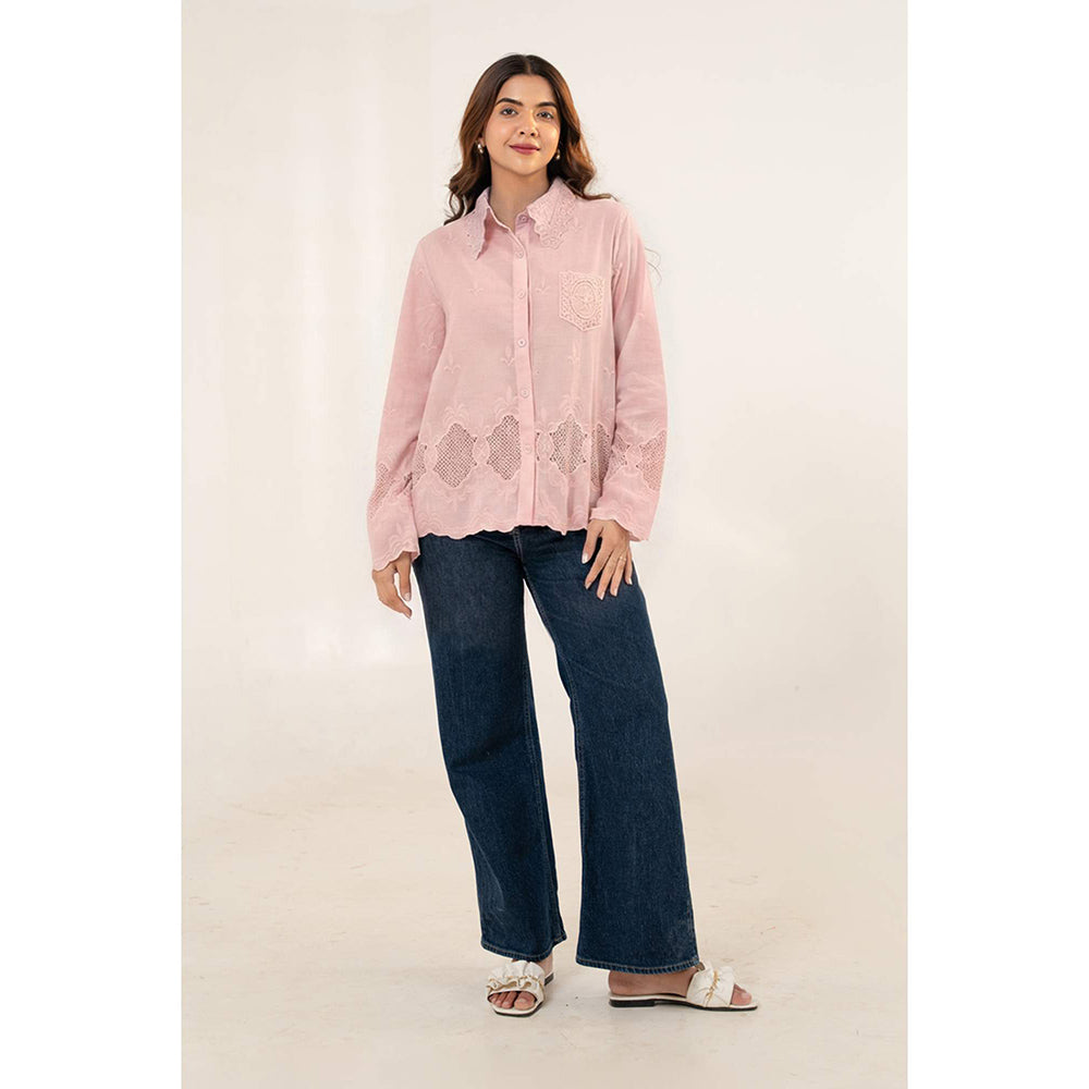All Eyes On You Aeoy Pink Cotton Lace Shirt