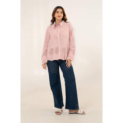All Eyes On You Aeoy Pink Cotton Lace Shirt