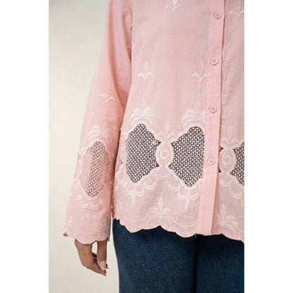 All Eyes On You Aeoy Pink Cotton Lace Shirt