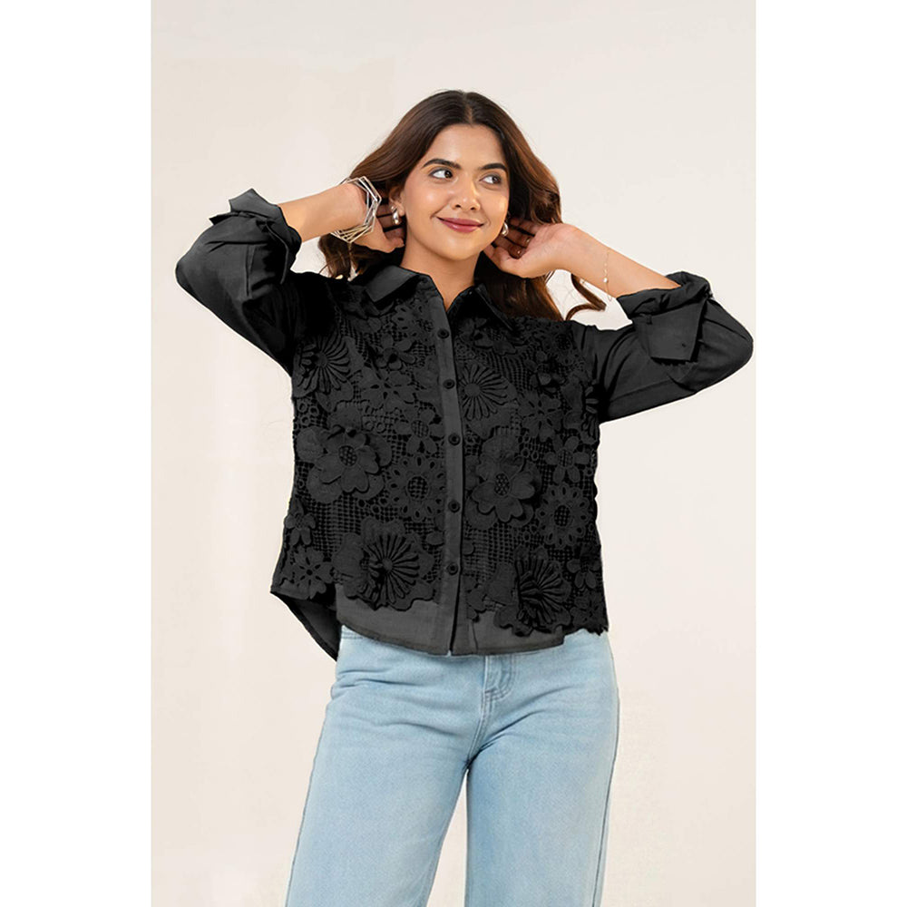 All Eyes On You Aeoy Black Lace Cotton Shirt
