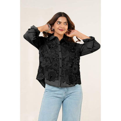 All Eyes On You Aeoy Black Lace Cotton Shirt