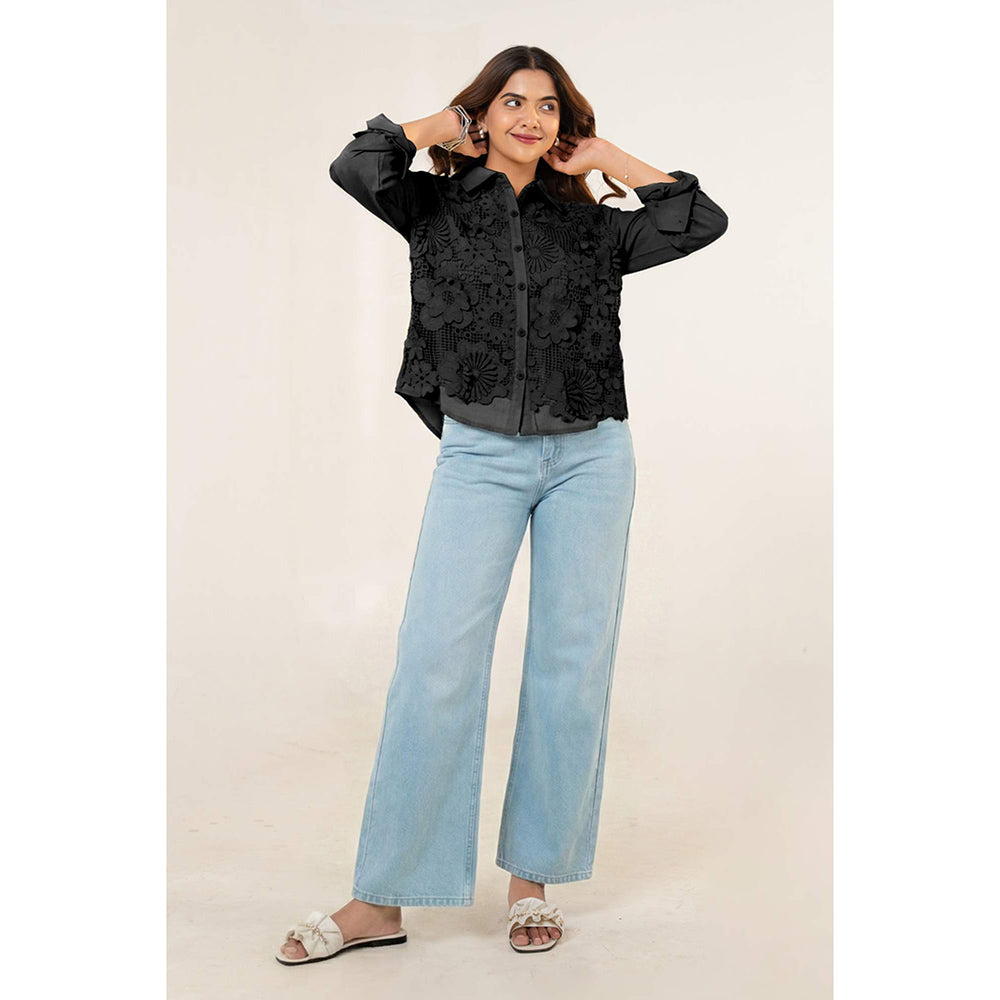 All Eyes On You Aeoy Black Lace Cotton Shirt