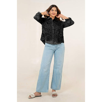 All Eyes On You Aeoy Black Lace Cotton Shirt