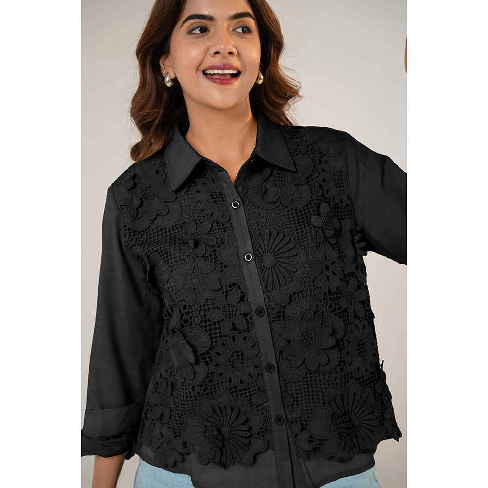 All Eyes On You Aeoy Black Lace Cotton Shirt