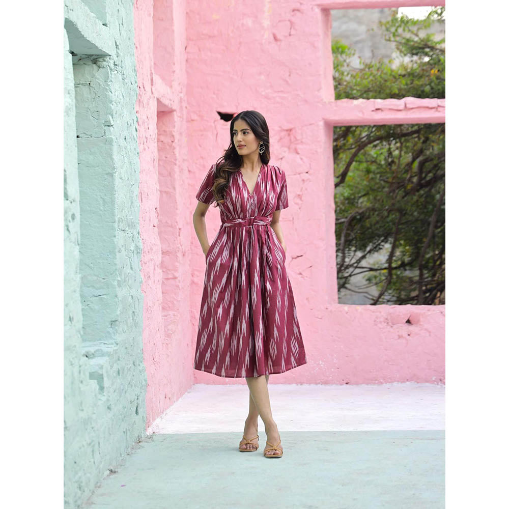 AlterEGO Greta Tie Up Ikat Midi Dress