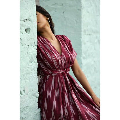 AlterEGO Greta Tie Up Ikat Midi Dress