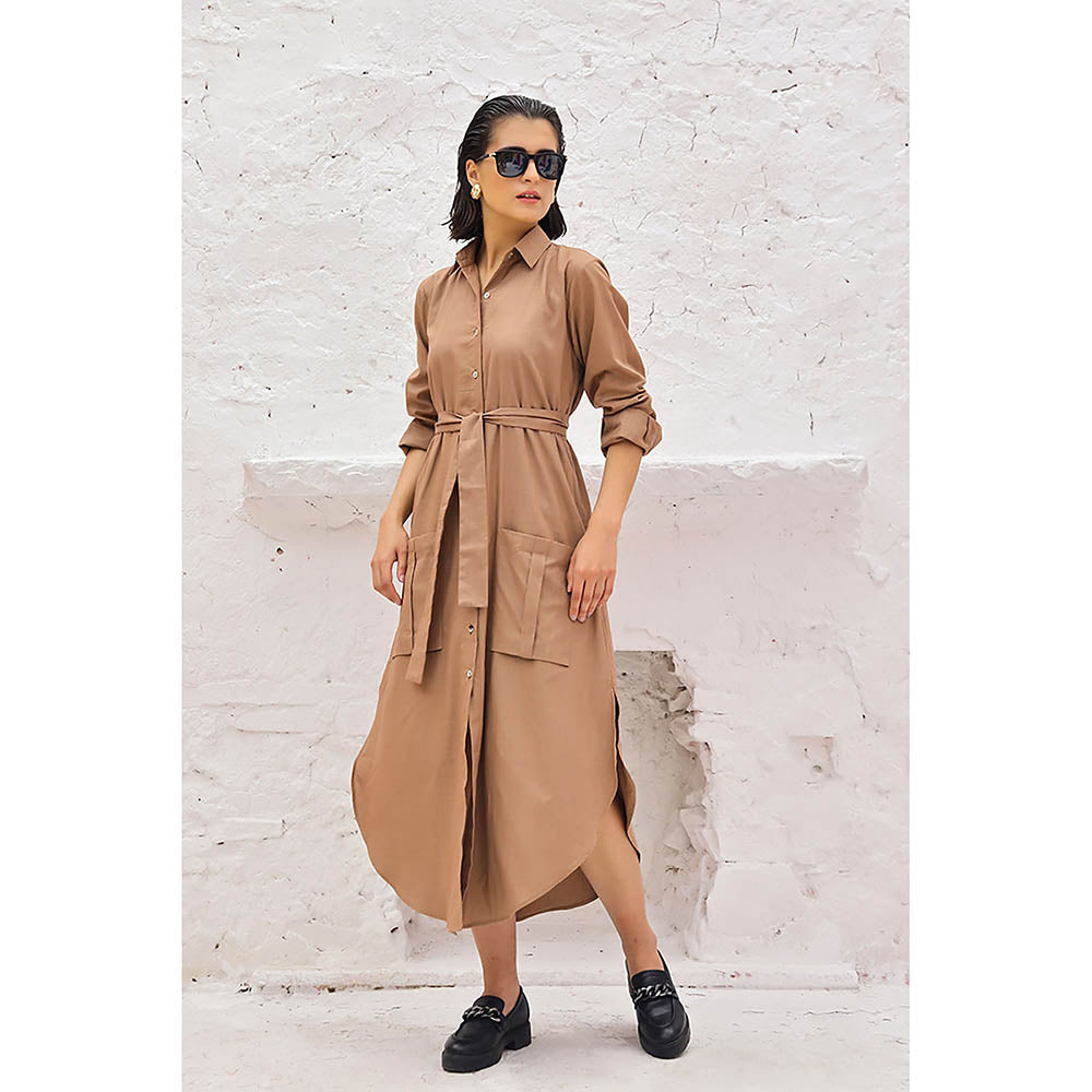 AlterEGO Vine Into the Wild Shirt Brown Midi Dress (Set of 2)