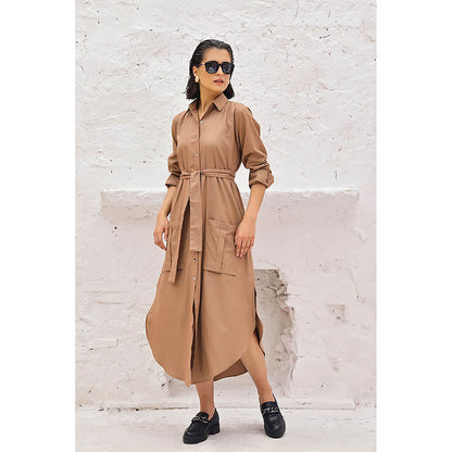 AlterEGO Vine Into the Wild Shirt Brown Midi Dress (Set of 2)