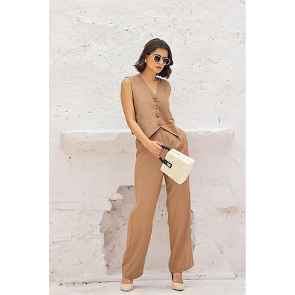 AlterEGO Zoey Summer Vest Brown Co-Ord (Set of 2)