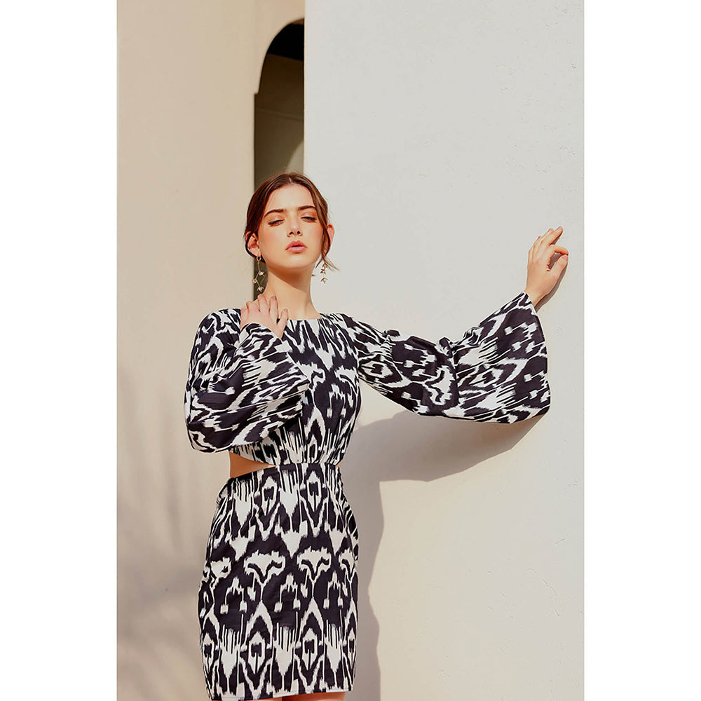 AlterEGO Kayena Black Printed Back Tie Mini Dress