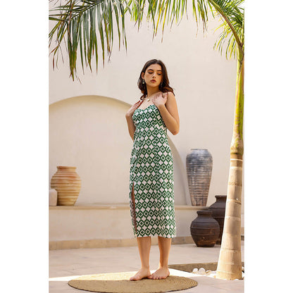 AlterEGO Maria Green Printed Fancy Me Slip Dress