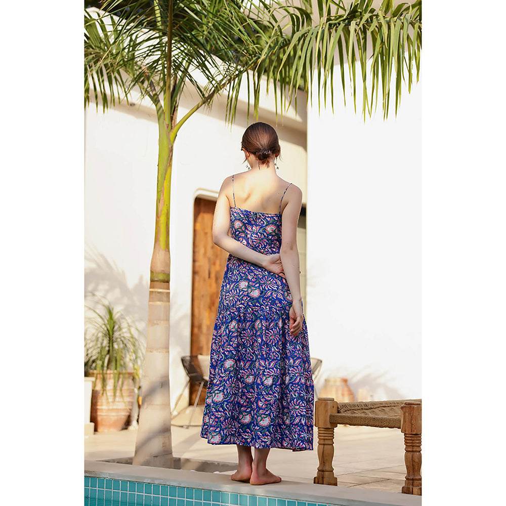 AlterEGO Blue Jeda Cut Out Printed Midi Dress