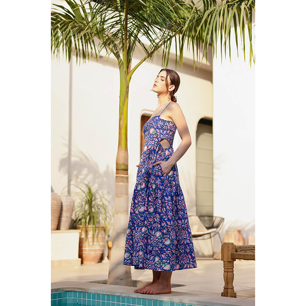 AlterEGO Blue Jeda Cut Out Printed Midi Dress