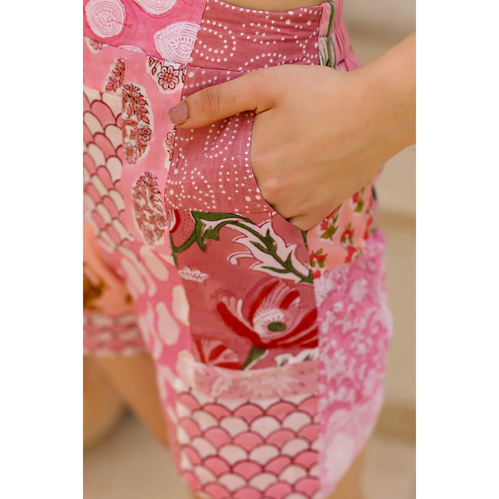 AlterEGO Arya Pink Upcycled Printed Patch Shorts