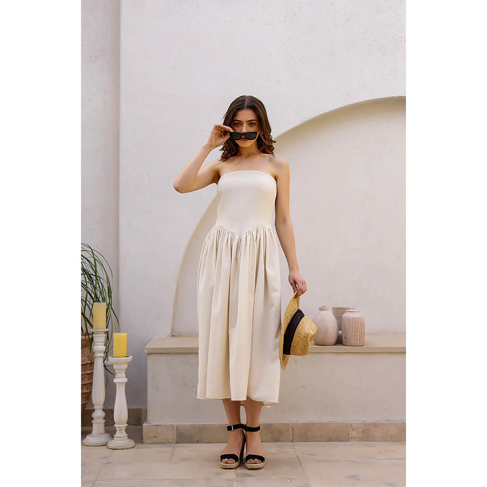 AlterEGO Off White Claire Organic Smocked Midi Dress