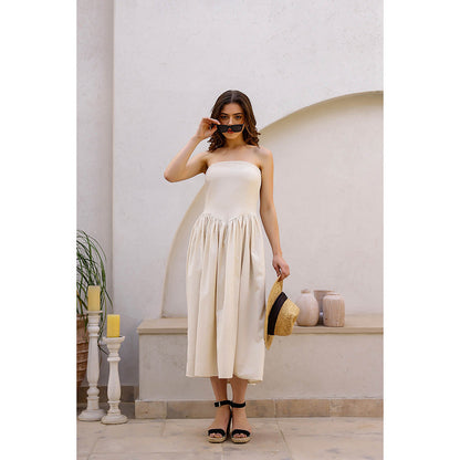 AlterEGO Off White Claire Organic Smocked Midi Dress