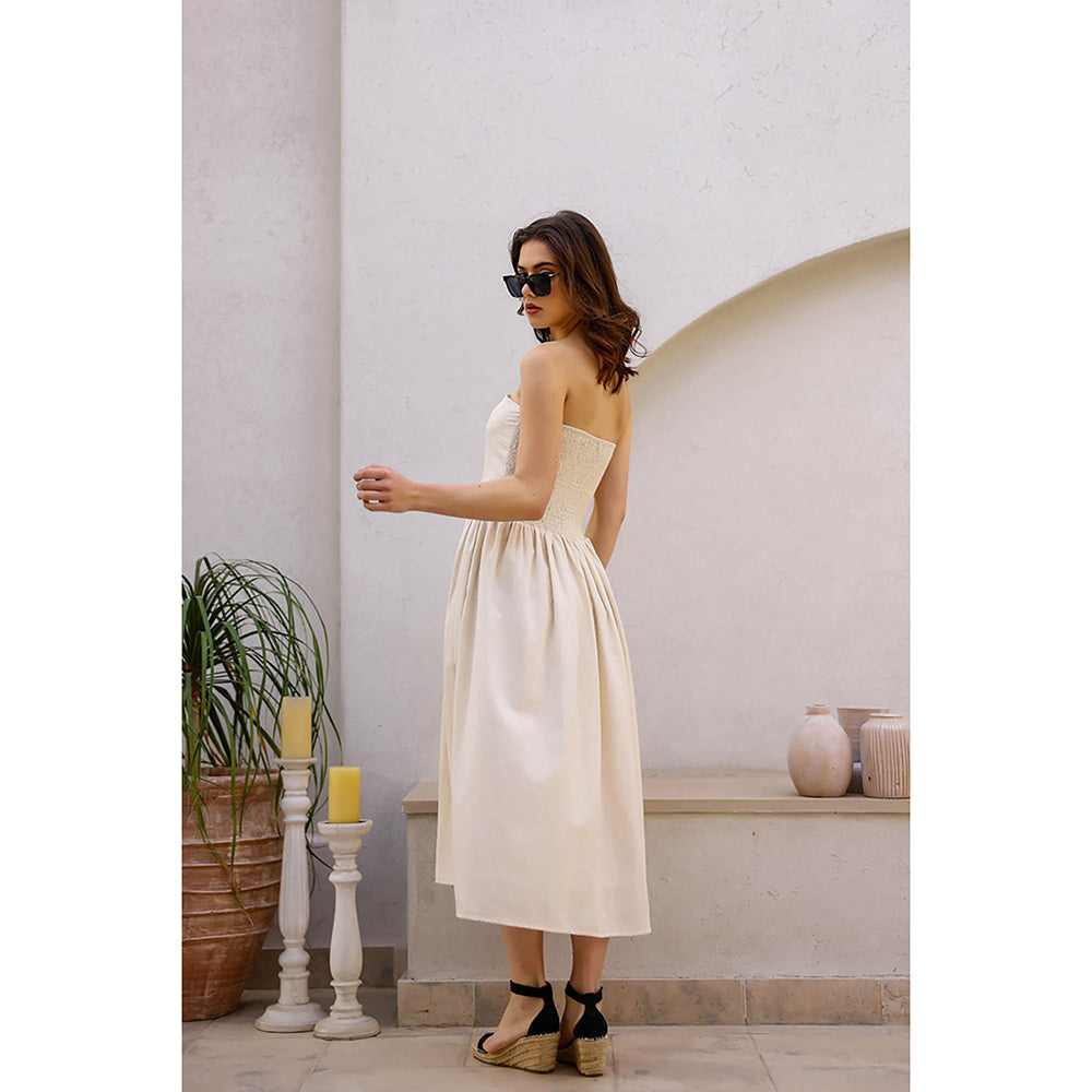 AlterEGO Off White Claire Organic Smocked Midi Dress