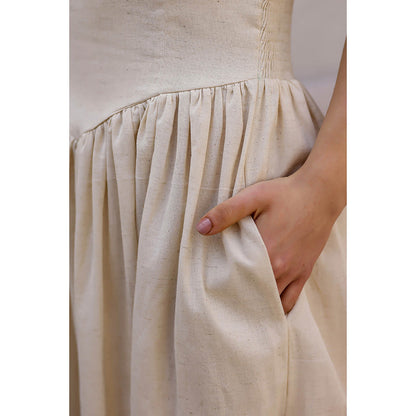 AlterEGO Off White Claire Organic Smocked Midi Dress