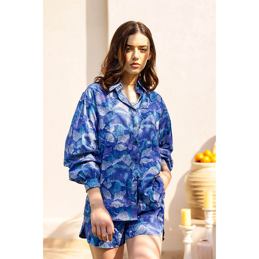 AlterEGO Fiona Blue Printed Co-Ord (Set of 3)