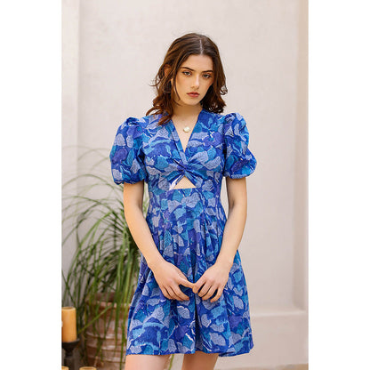 AlterEGO Blue Greta The Inverted Printed Mini Dress