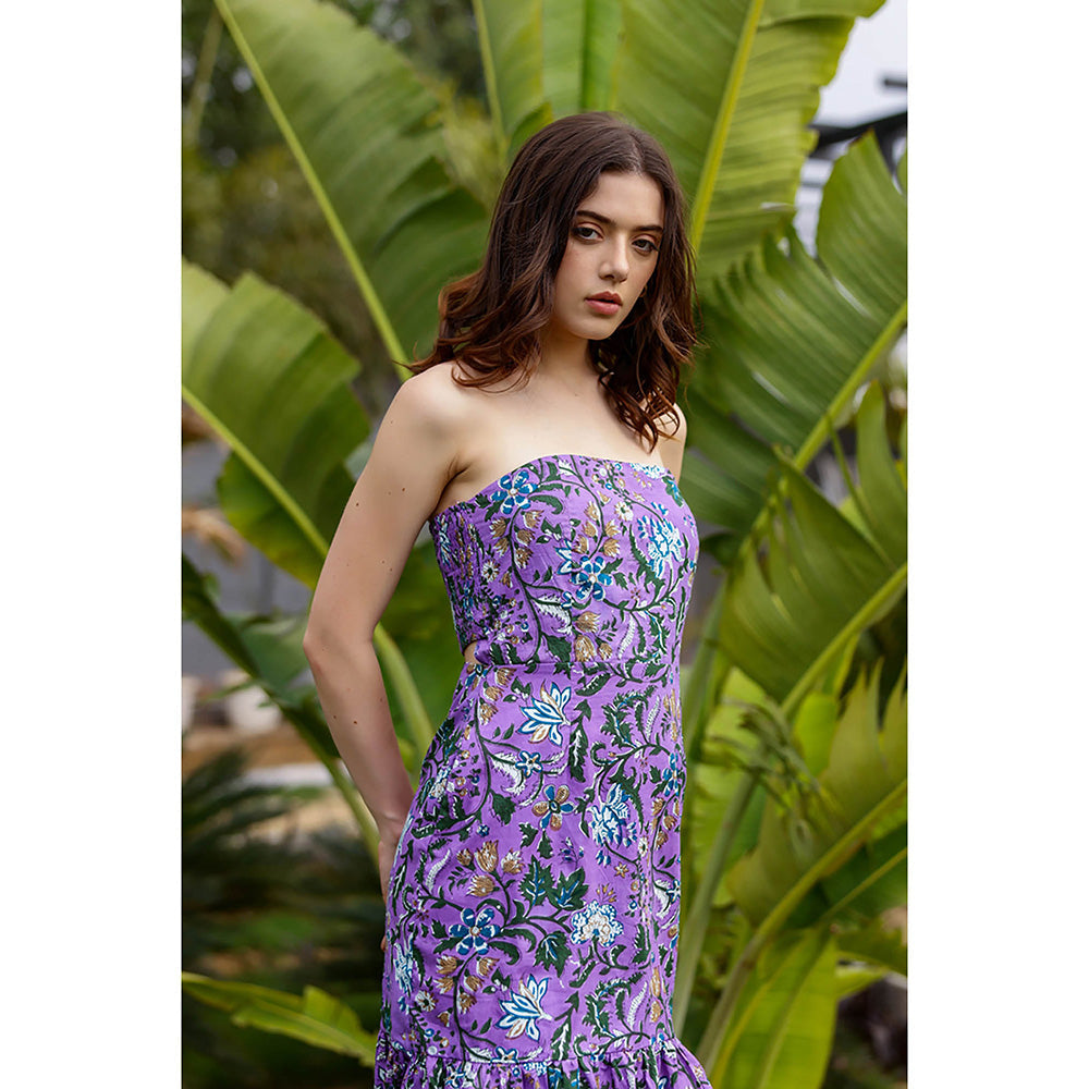 AlterEGO Purple Claudia Smocked Back Floral Printed Mini Dress