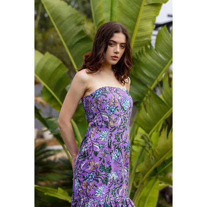 AlterEGO Purple Claudia Smocked Back Floral Printed Mini Dress