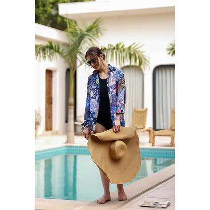 AlterEGO Blue Havana Upcycled Printed Patch Shirt