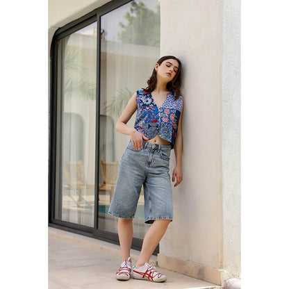 AlterEGO Blue Rosa Printed Upcycled Vest Top