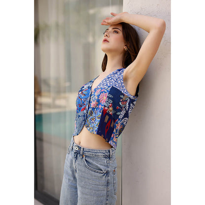 AlterEGO Blue Rosa Printed Upcycled Vest Top