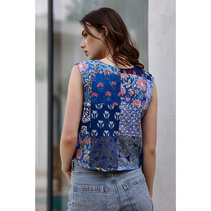 AlterEGO Blue Rosa Printed Upcycled Vest Top