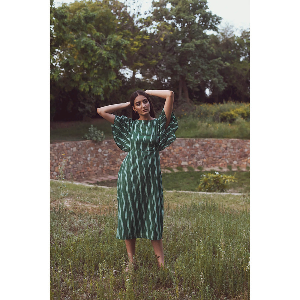AlterEGO Green Maya Love Me Do Printed Midi Dress