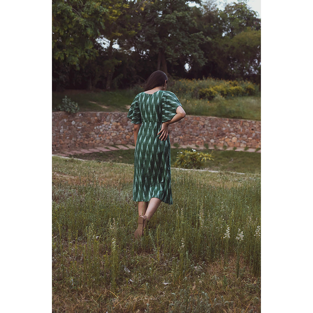 AlterEGO Green Maya Love Me Do Printed Midi Dress