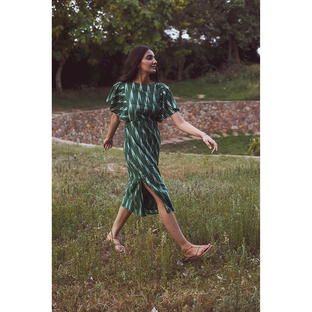 AlterEGO Green Maya Love Me Do Printed Midi Dress