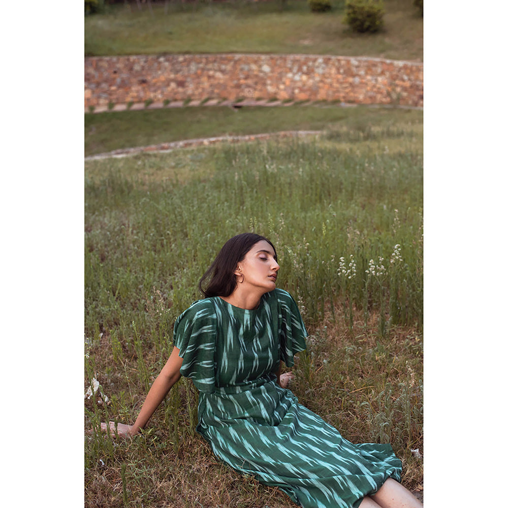 AlterEGO Green Maya Love Me Do Printed Midi Dress