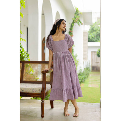 AlterEGO Marcella-Gingham Smocked Midi Dress