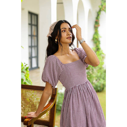 AlterEGO Marcella-Gingham Smocked Midi Dress