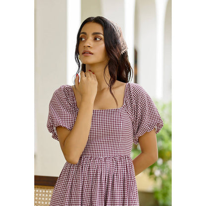 AlterEGO Marcella-Gingham Smocked Midi Dress