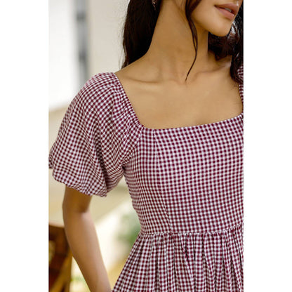 AlterEGO Marcella-Gingham Smocked Midi Dress