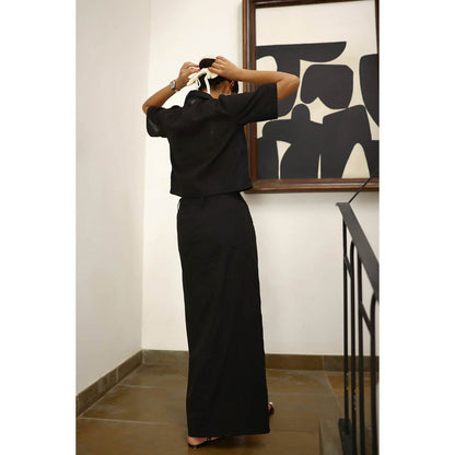 AlterEGO Ursula Black Khadi Solid Shirt and Skirt (Set of 2)