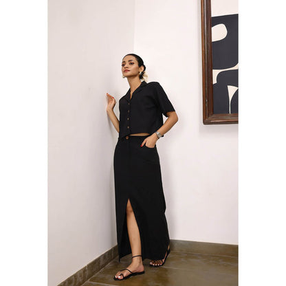 AlterEGO Ursula Black Khadi Solid Shirt and Skirt (Set of 2)
