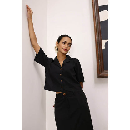 AlterEGO Ursula Black Khadi Solid Shirt and Skirt (Set of 2)