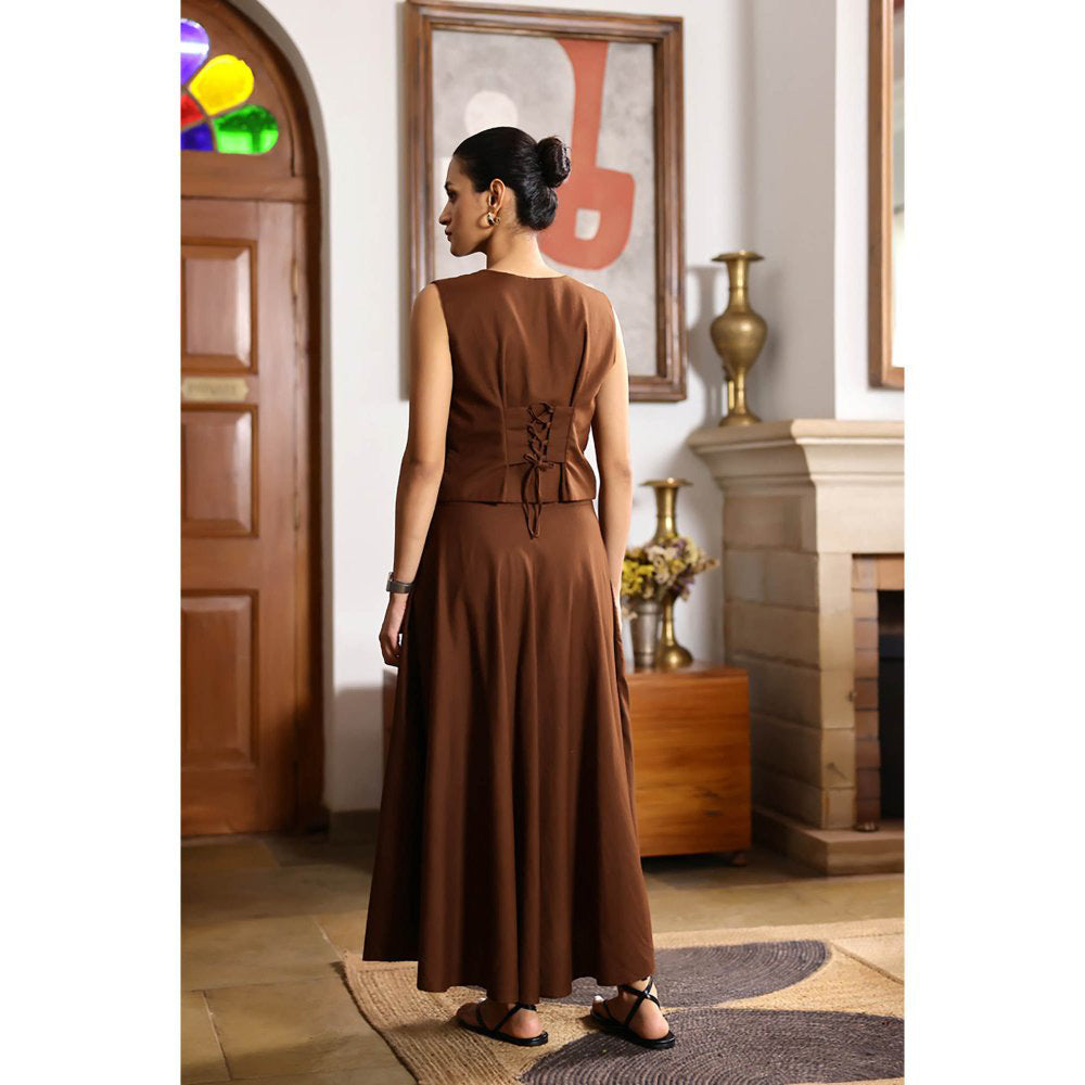 AlterEGO Brown Roma The Wunder Solid Vest and Skirt (Set of 2)