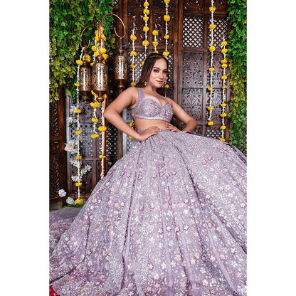 Amaltas Couture Serra Lavender Embroidered Blouse with Lehenga and Dupatta (Set of 3)