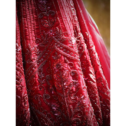 Amaltas Couture Ishana Maroon Embroidered Blouse with Lehenga and Dupatta (Set of 3)