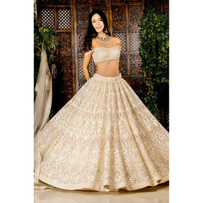 Amaltas Couture Sapphira Off White Modern Blouse with Lehenga and Dupatta (Set of 3)