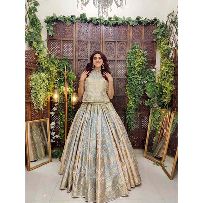 Amaltas Couture Aiza Banarasi Multicolor Embroidered Blouse with Lehenga (Set of 2)