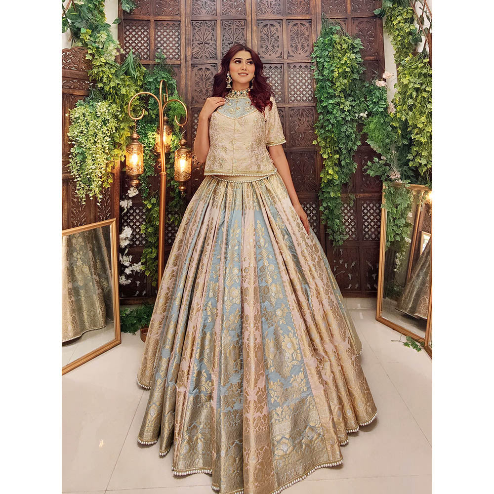 Amaltas Couture Aiza Banarasi Multicolor Embroidered Blouse with Lehenga (Set of 2)