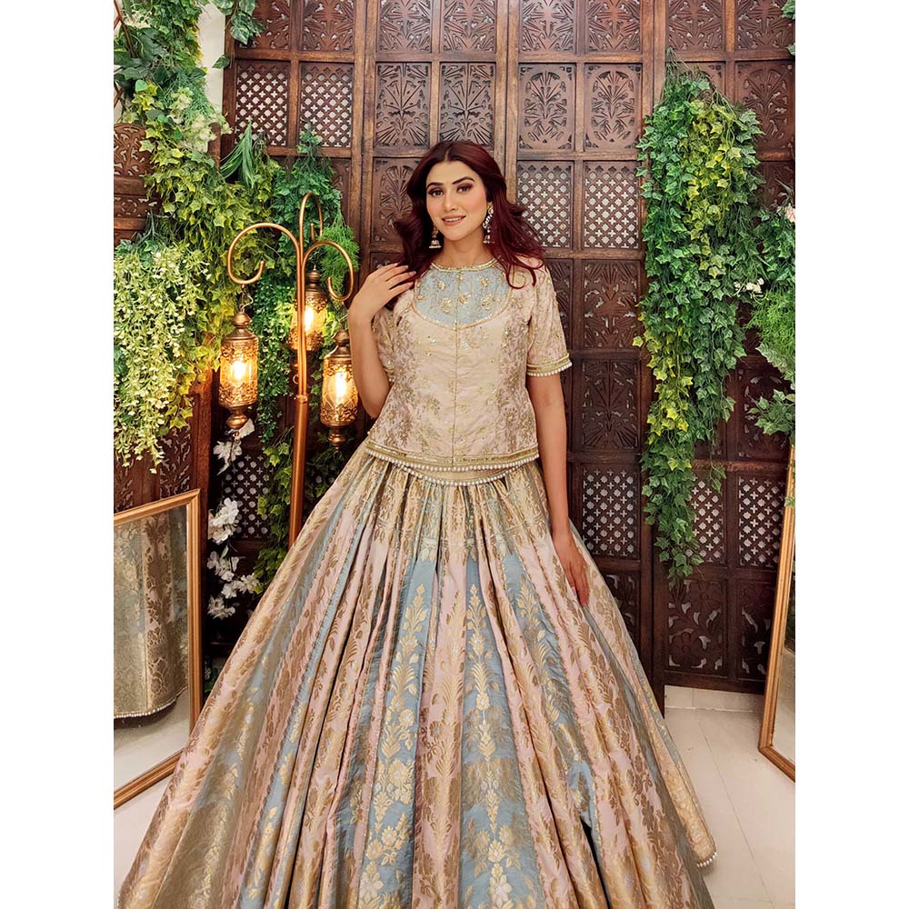 Amaltas Couture Aiza Banarasi Multicolor Embroidered Blouse with Lehenga (Set of 2)