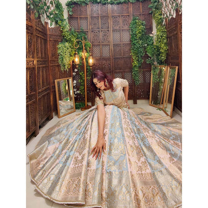 Amaltas Couture Aiza Banarasi Multicolor Embroidered Blouse with Lehenga (Set of 2)