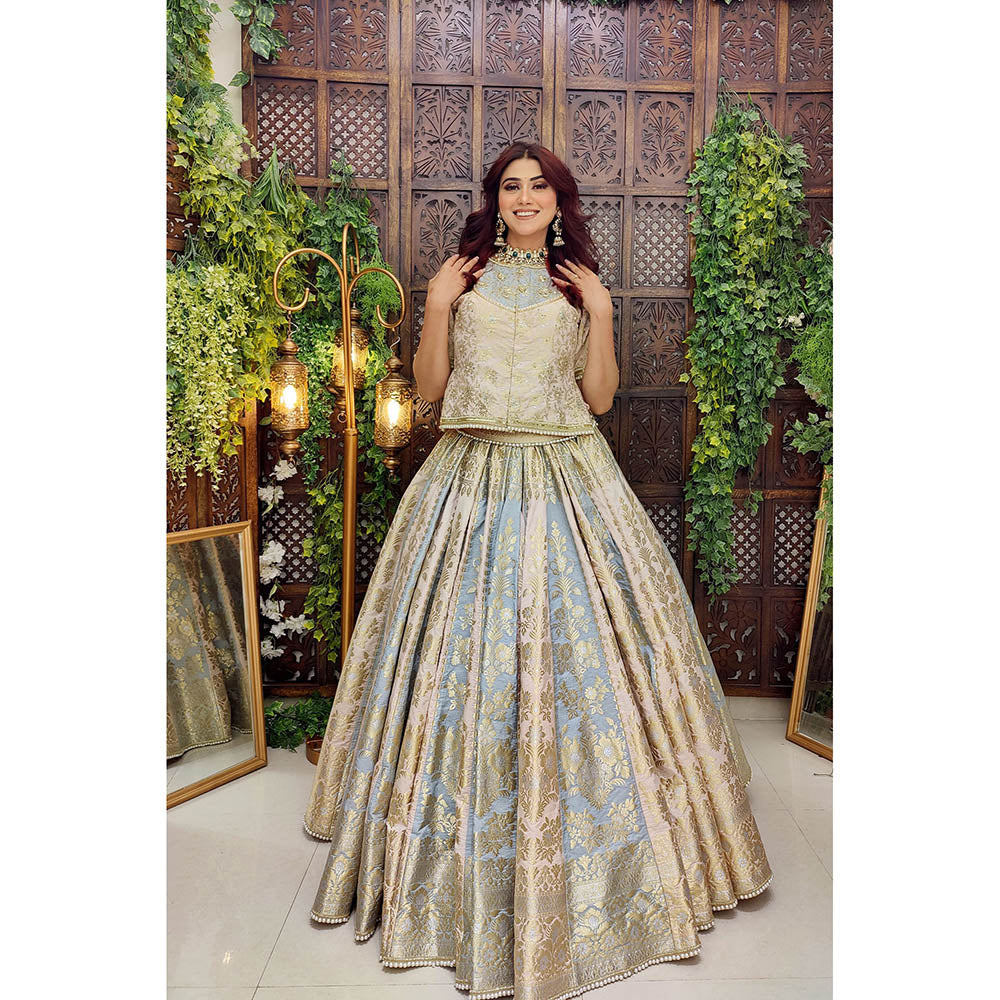 Amaltas Couture Aiza Banarasi Multicolor Embroidered Blouse with Lehenga (Set of 2)